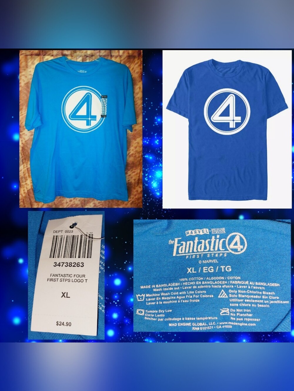 Mad Engine Blue & Wht Marvel's The Fantastic 4: 1st Steps Logo S/S T-Shirt Sz XL